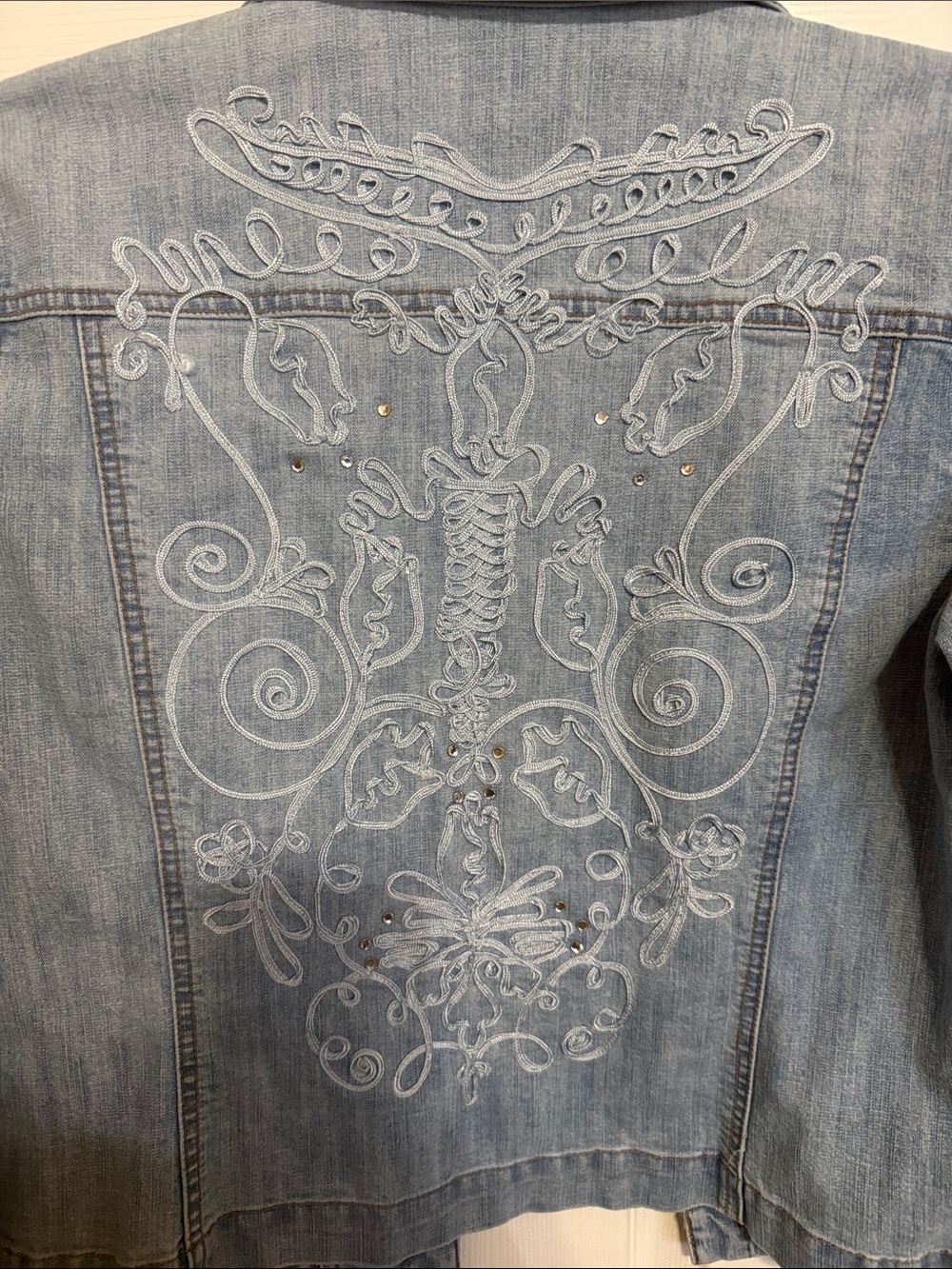 Chico's Light Blue Embroidered Denim Jacket - Picture 6 of 10
